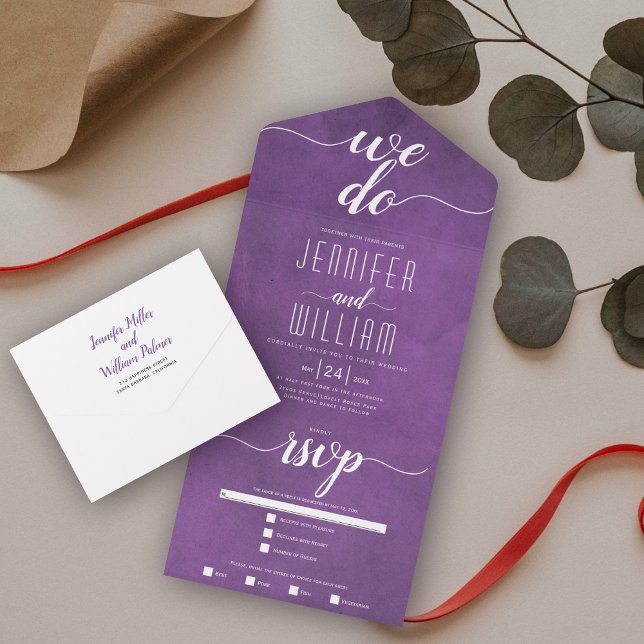 "We do" stained purple calligraphy wedding All In One Invitation (Creator Uploaded)