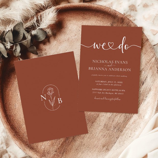 We Do Terracotta Minimalist Wedding Monogram Invitation (Creator Uploaded)