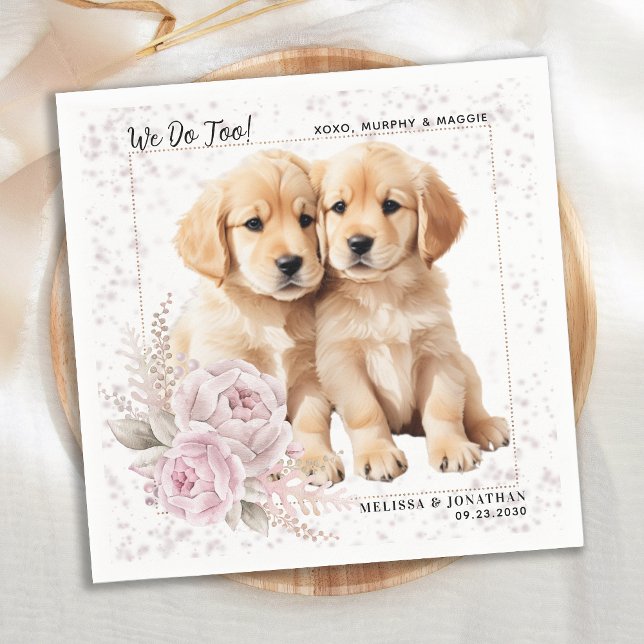 We Do Too Golden Retriever Pink Floral Dog Wedding Napkin (Creator Uploaded)