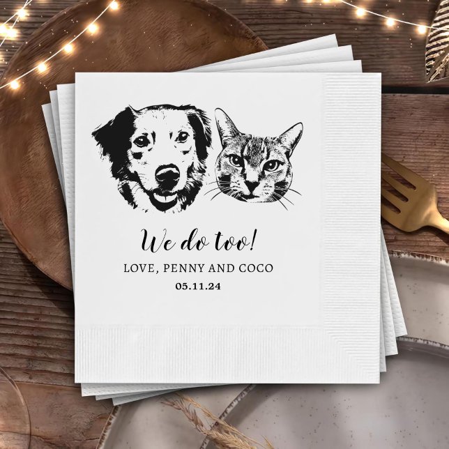 We Do Too Pets Custom Hand Drawing Wedding Napkin (Creator Uploaded)
