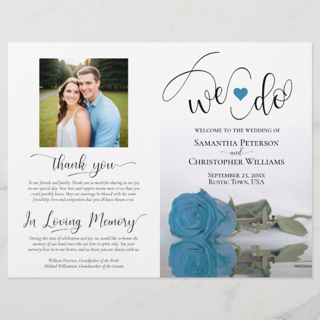 We Do! Turquoise Blue Rose Modern Wedding Program (Front)