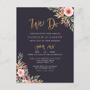 We Do   Watercolor Roses & Modern Script Wedding Invitation Postcard