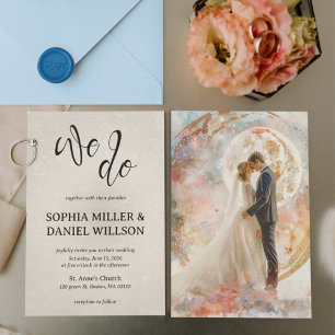 We Do watercolor wedding invitation