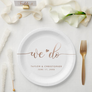 We Do Wedding Day Modern Metallic Script White Paper Plate