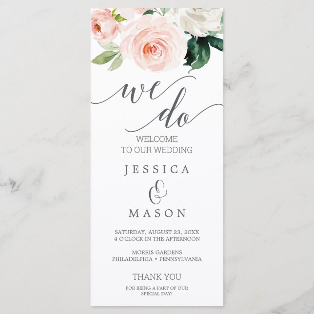 We Do Wedding Program Blushing Blooms Programme (Front)