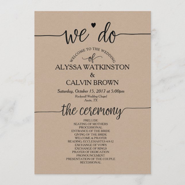 We do wedding program card 5x7 design v3 (Front)