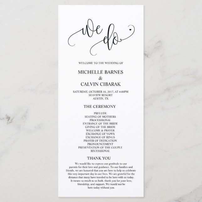 We do Wedding program card in calligraphy theme (Front)