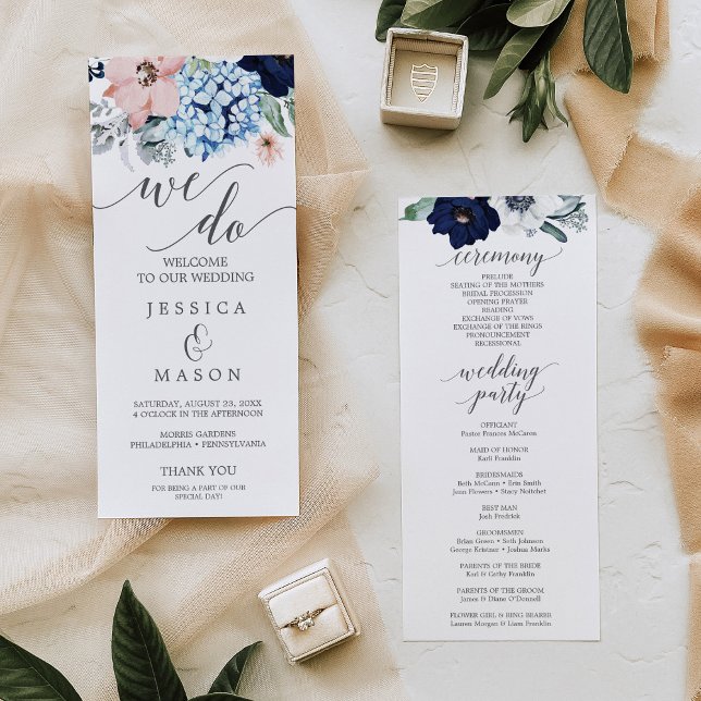 We Do Wedding Program Navy Blooms Programme (Creator Uploaded)