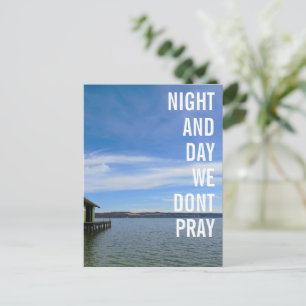We don't pray postcard