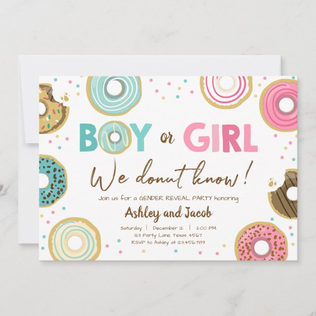 We Doughnut Know Boy or Girl Gender Reveal Party C Invitation (Front)