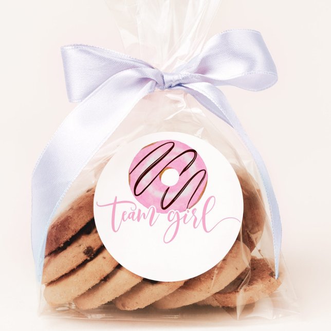 We doughnut know pink gender reveal team girl  classic round sticker (Creator Uploaded)