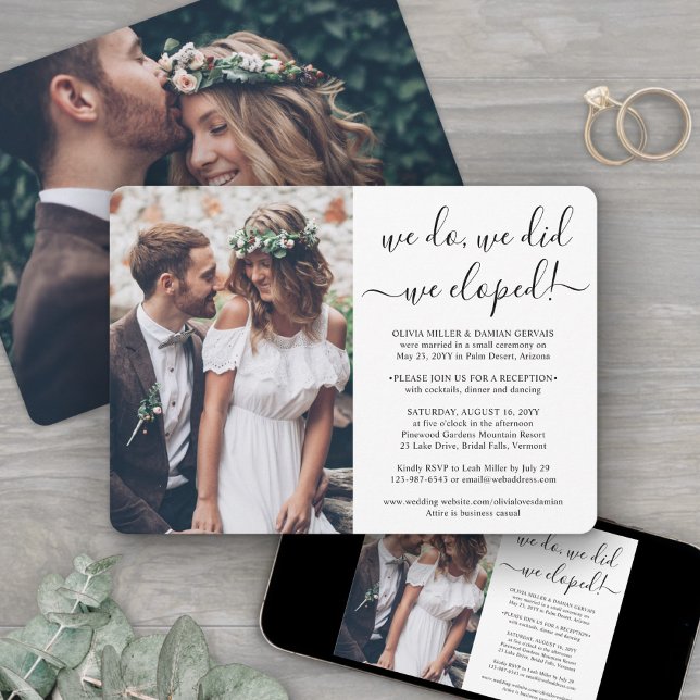 We Eloped 2 Photo Wedding Reception Only Party Invitation (Creator Uploaded)