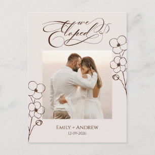 We Eloped Beige Calligraphy Photo Announcement Postcard