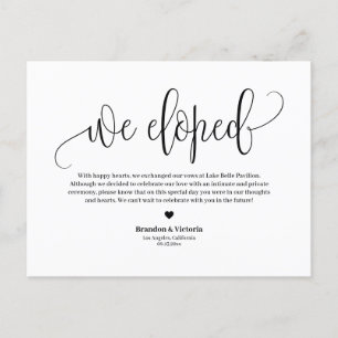 We Eloped Black Pretty Script Wedding Elopement Announcement Postcard