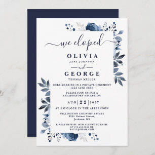 We Eloped Blue Botanical Floral Wedding Elopement Invitation