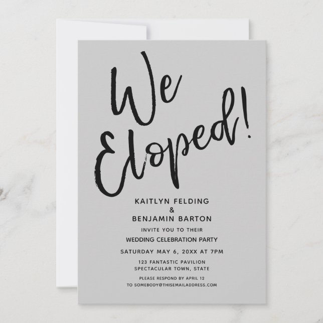 We Eloped! Casual Grey Post Wedding Celebration Invitation (Front)