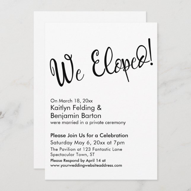 We Eloped! Casual Script Post Wedding Celebration Invitation (Front/Back)