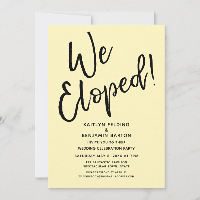 We Eloped! Casual Yellow Post Wedding Celebration Invitation (Front)