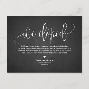 We Eloped   Chalkboard Pretty Script Elopement Announcement Postcard