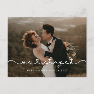We eloped Cute connecting heart font photo Postcard