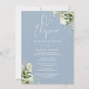 We Eloped Dusty Blue Wedding Vows Greenery Party Invitation
