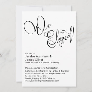 We Eloped Elegant Calligraphy in Black and White Invitation