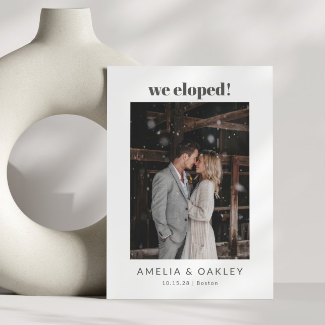 We Eloped Elegant Photo Black White Wedding Announcement (Creator Uploaded)