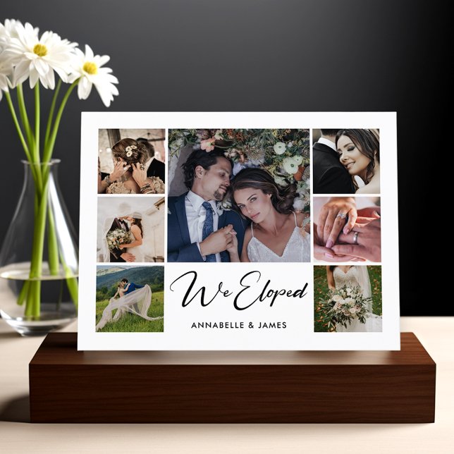 We Eloped Elegant Photo Collage Wedding Announcement Postcard (Creator Uploaded)