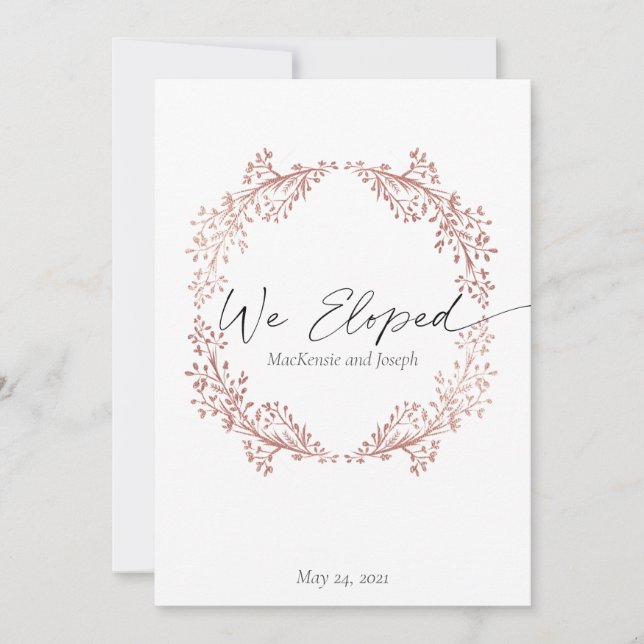 We Eloped Elegant Rose Gold Wedding Announcement (Front)