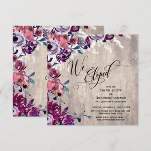 We Eloped Elegant Script Floral Pale Wood & Lights Invitation