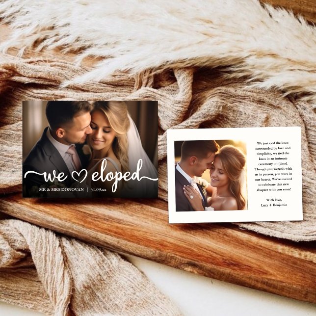 We Eloped Elegant Script Wedding Photo Announcement (We Eloped Elegant Script Wedding Photo Announcement)