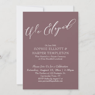 We Eloped, Elegant Simple Dark Mauve Celebration Invitation