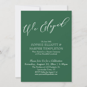 We Eloped, Elegant Simple Leaf Green Celebration Invitation