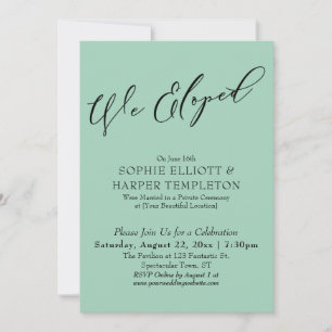 We Eloped, Elegant Simple Light Green Celebration Invitation