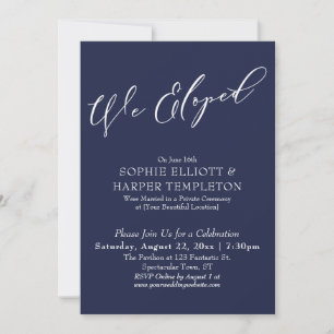 We Eloped, Elegant Simple Navy Blue Celebration Invitation