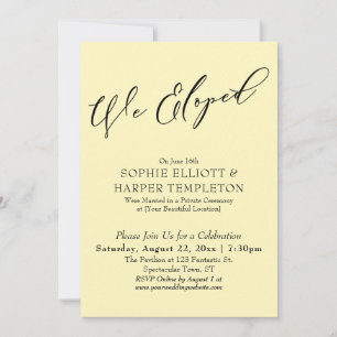 We Eloped, Elegant Simple Pale Yellow Celebration Invitation