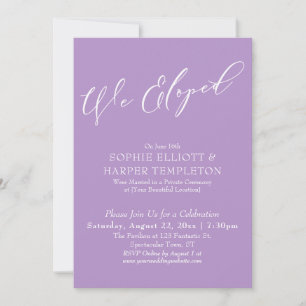 We Eloped, Elegant Simple Purple Celebration Invitation
