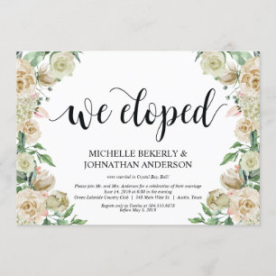 We eloped,  Elopement Reception Invitation Card