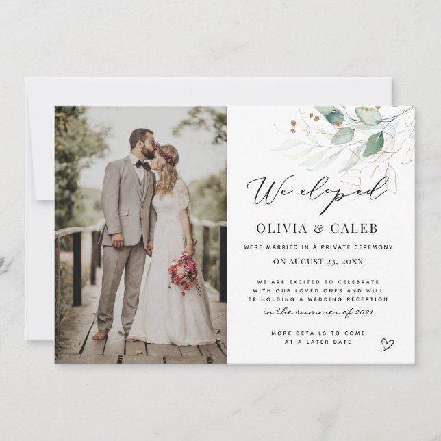 We Eloped Eucalyptus Wedding Announcement (Front)