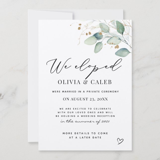 We Eloped Eucalyptus Wedding Announcement (Front)