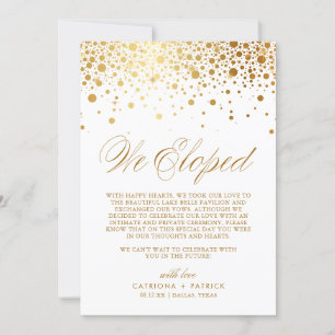 We Eloped Faux Gold Foil Confetti White Wedding Announcement