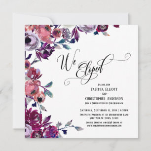 We Eloped Flourishing Script Bold Flowers Invitation