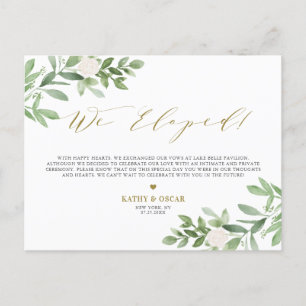 We Eloped   Greenery and White Flowers Elopement Announcement Postcard