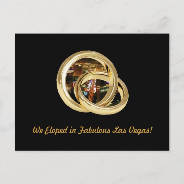 We Eloped in Fabulous Las Vegas "Wedding Bands" Po Announcement Postcard (Front)