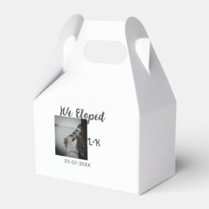 We eloped just married add photo name letter date favour box