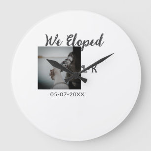 We eloped just married add photo name letter date  large clock