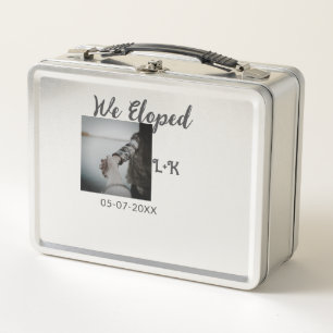 We eloped just married add photo name letter date metal lunch box