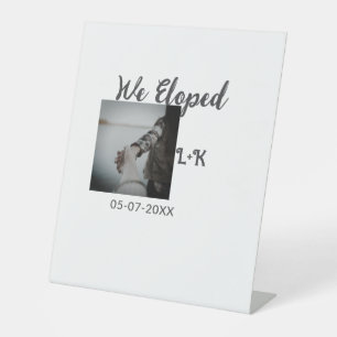 We eloped just married add photo name letter date  pedestal sign