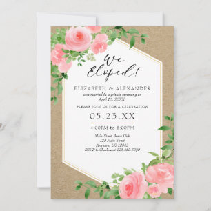 We Eloped Kraft Pink Floral Wedding Elopement Invitation