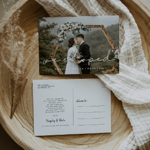 We eloped Minimalist handwritten photo Postcard